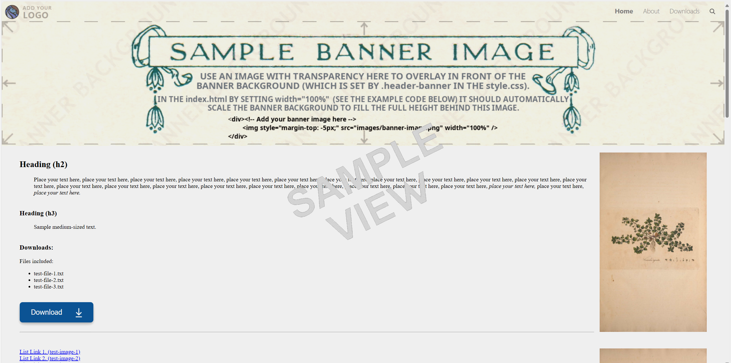 Sample image of website template with banner v2.