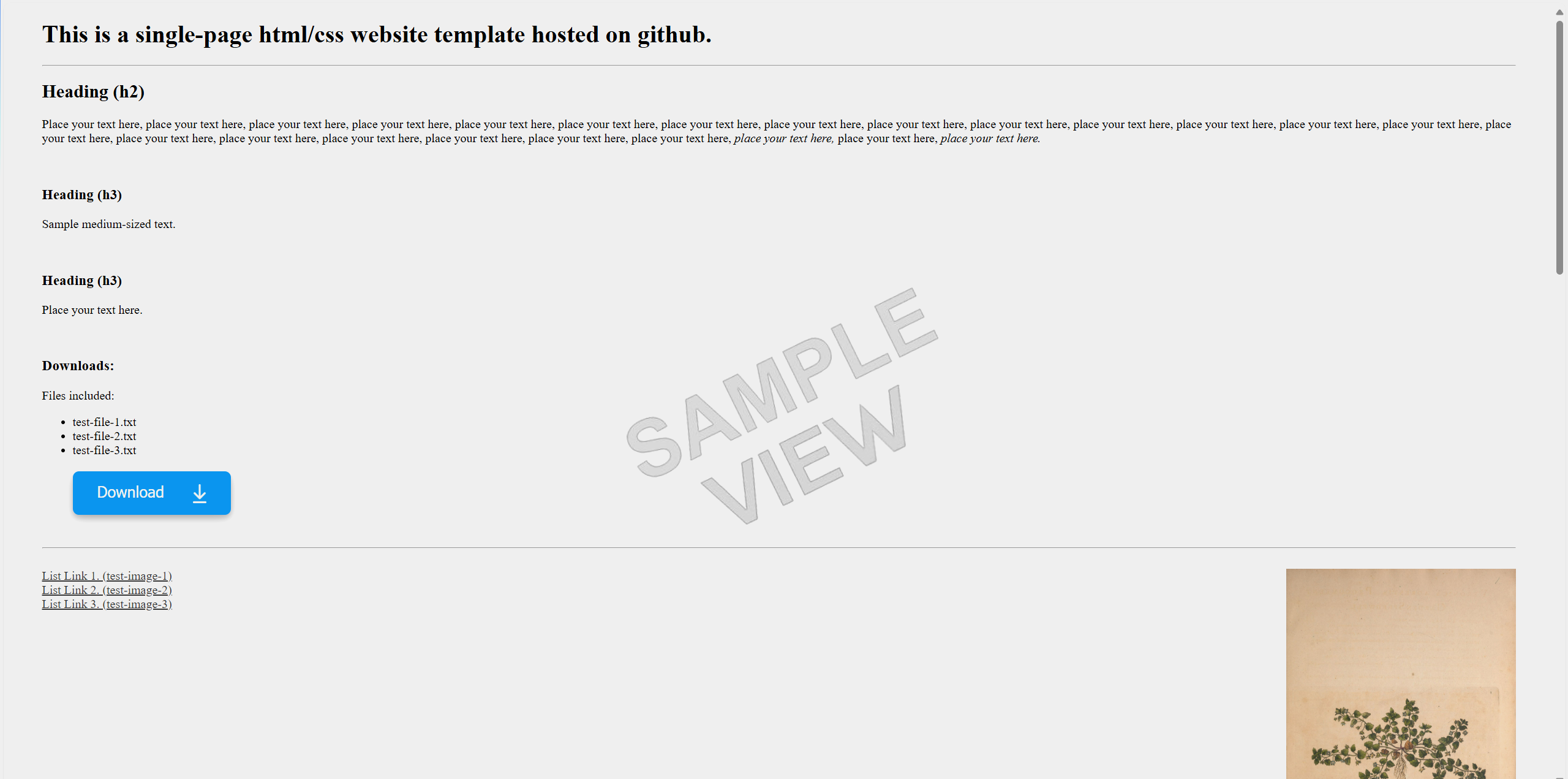 Sample image of website template for simple single page v1.