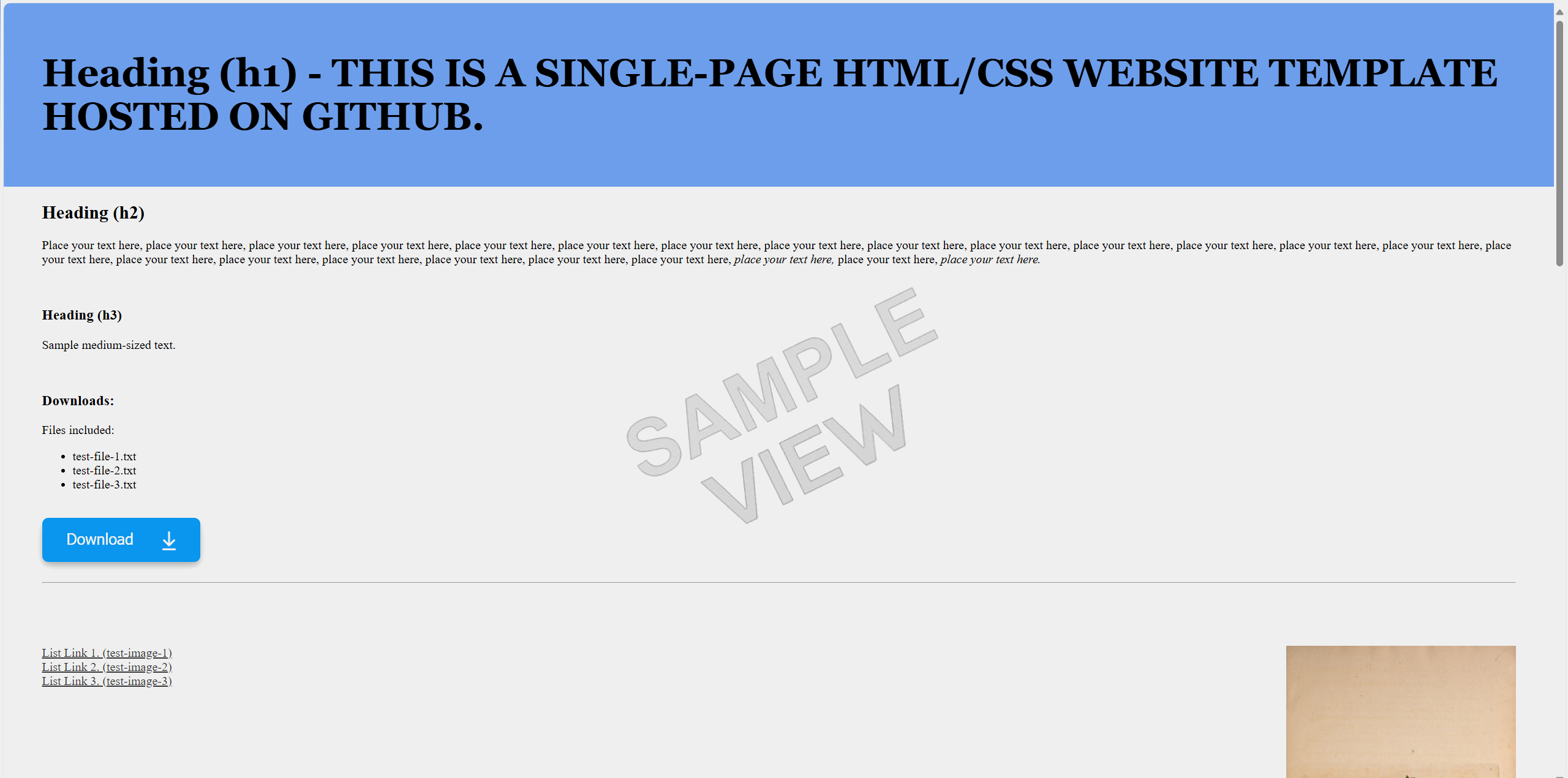 Sample image of website template for simple single page with banner v1.